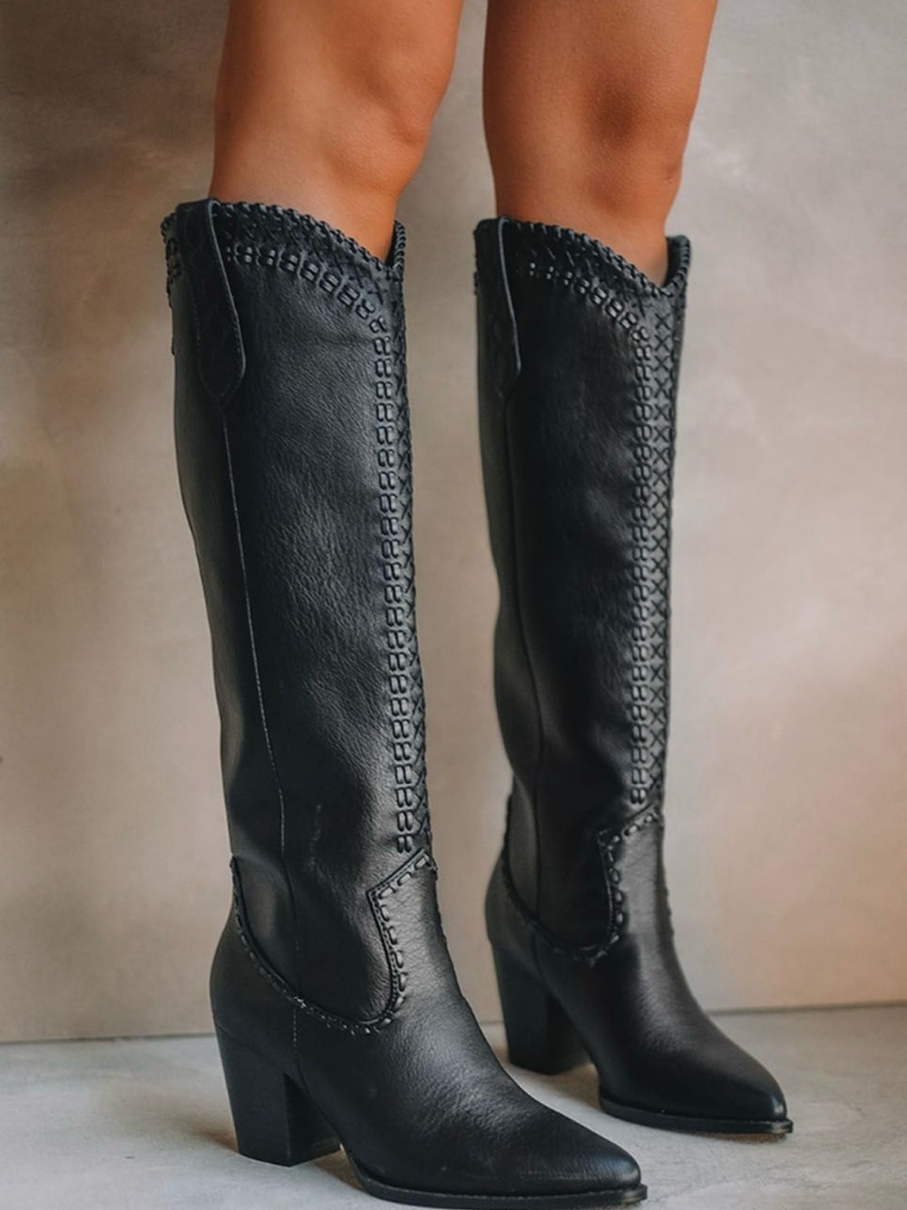 Billini Finley Black Western Cowboy Boots Whipstitch Pointed Toe Women’s Size 9